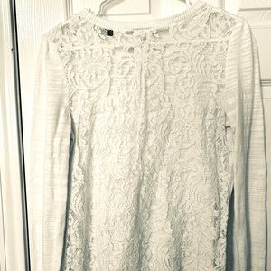 Cabi white lace top/ gorgeous w colored tank underneath. Dresses up any occasion